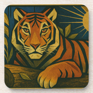 Posavasos Tigre estilizado en el marco ornamental del arreba