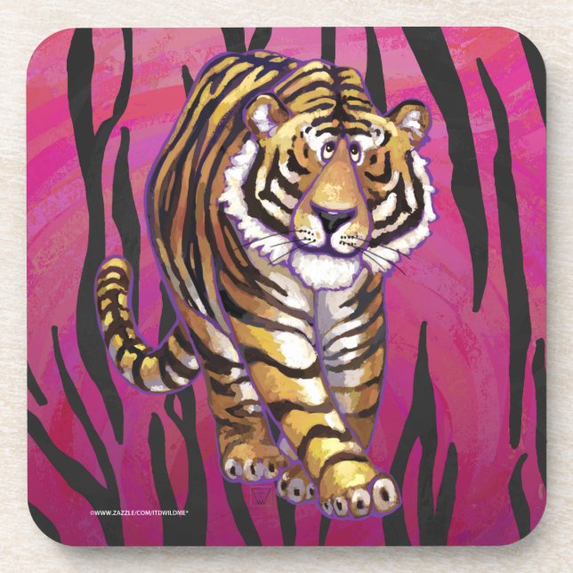 Posavasos Tigre negro y rosa salvaje (Frente)