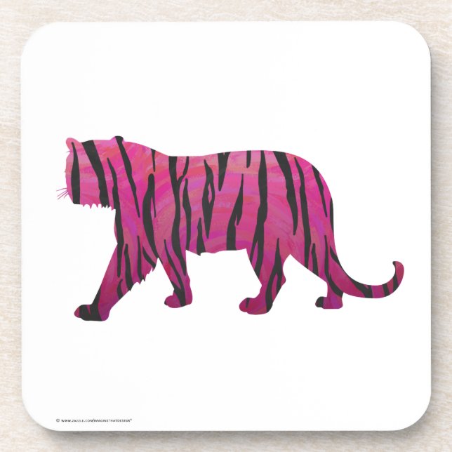 Posavasos Tigre negro y rosado caliente de silueta (Frente)