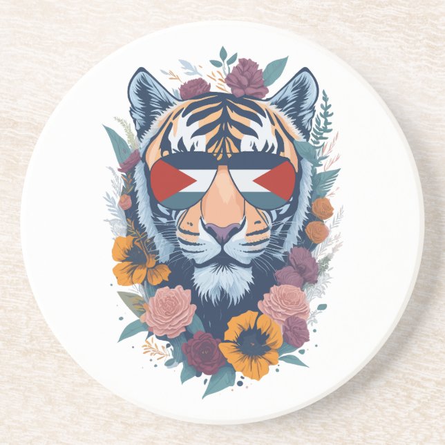Posavasos Tigre palestino - BANDERA palestina - Regalo por P (Frente)