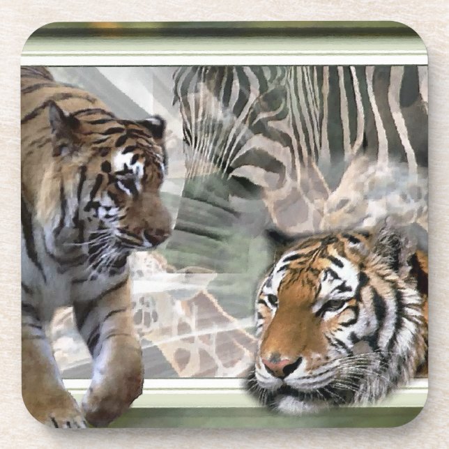 Posavasos Tigres, cebra, jirafa, jungla primitiva (Frente)