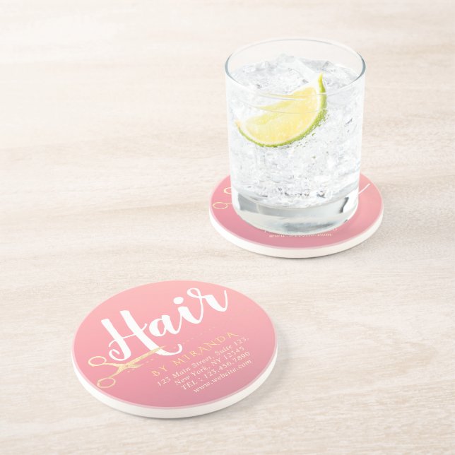 Posavasos Tijeras de oro rosa moderno Salón de belleza Estil (Lado)