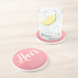 Posavasos Tijeras doradas rosadas modernas de salón de maqui