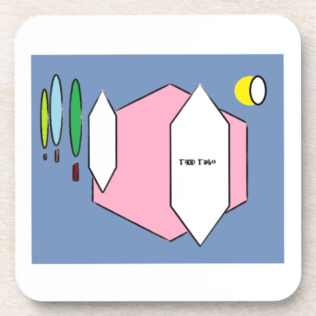 Posavasos Tikki clásico Taibo.  En un práctico de costa (Frente)