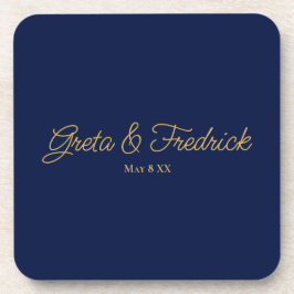 Posavasos Timeless Navy Blue and Gold Wedding Favor