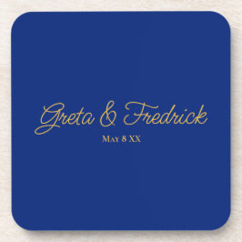 Posavasos Timeless Royal Blue and Gold Wedding Favor