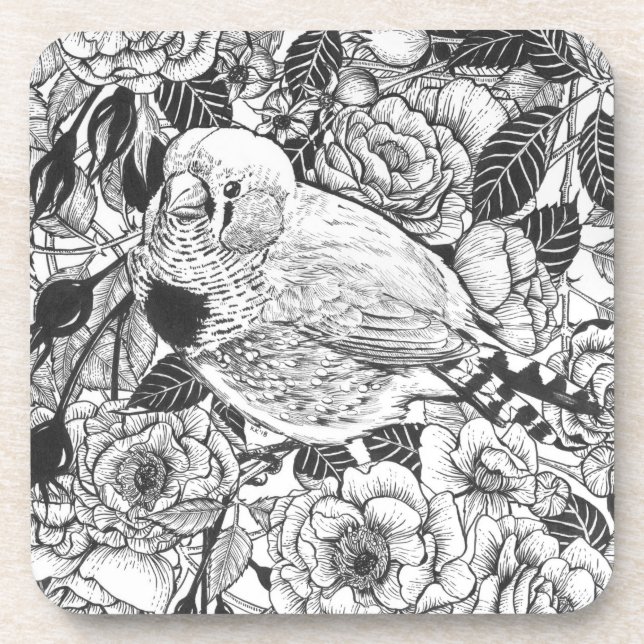Posavasos Tinta de cebra y arbusto rosa (Frente)
