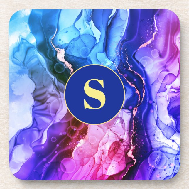 Posavasos Tinta Líquida Azul, Púrpura Y Violeta Roja, Monogr (Frente)