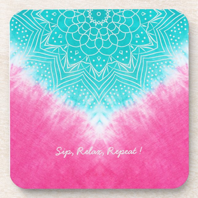 Posavasos Tinta rosa y azul con estilo Mandala Sway (Frente)