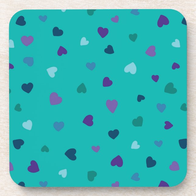 Posavasos Tiny Hearts, Purple, Teal, Blue on Turquoise (Frente)