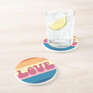 Posavasos Tipografía De Amor Retro En Estrellas De Amanecer 