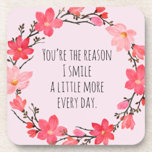 Posavasos Tipografía linda de flores rosadas rubor