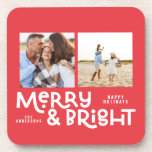 Posavasos Tipografía mínima moderna 2 Navidades de fotografí<br><div class="desc">No todo puede ser tranquilo,  pero todo puede ser luminoso con este moderno y alegre diseño de Navidades. Con espacio para 2 fotografías cuadradas,  disponibles en una selección de colores.</div>