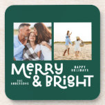 Posavasos Tipografía mínima moderna 2 Navidades de fotografí<br><div class="desc">No todo puede ser tranquilo,  pero todo puede ser luminoso con este moderno y alegre diseño de Navidades. Con espacio para 2 fotografías cuadradas,  disponibles en una selección de colores.</div>