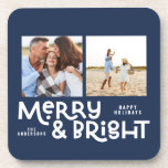 Posavasos Tipografía mínima moderna 2 Navidades de fotografí<br><div class="desc">No todo puede ser tranquilo,  pero todo puede ser luminoso con este moderno y alegre diseño de Navidades. Con espacio para 2 fotografías cuadradas,  disponibles en una selección de colores.</div>