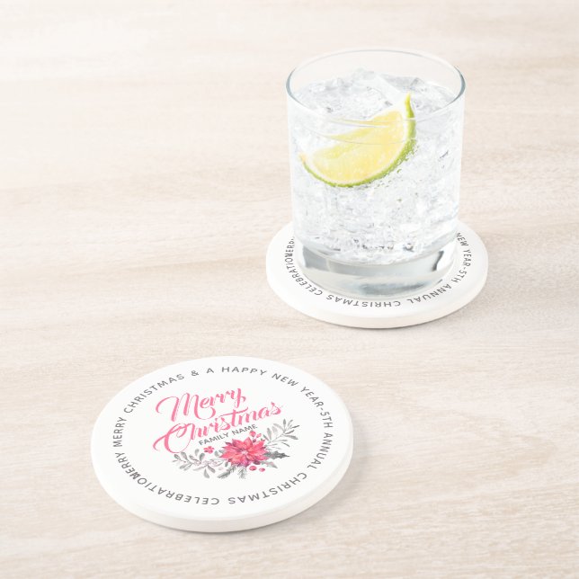 Posavasos Tipografía moderna Feliz Navidad Bouquet (Lado)