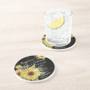 Posavasos Tipografía vintage y girasoles sobre negro