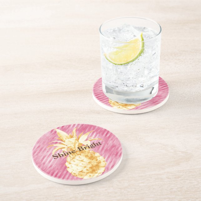 Posavasos Tiras de glam rosado Oro piña tropical (Lado)