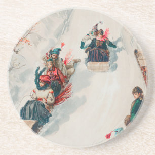 Posavasos "Tobogganing", Cromolitografía, Louis Prang & Co.