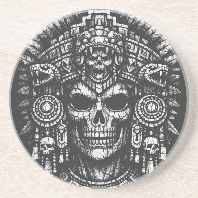 Posavasos Tocado de cráneo azteca de BurnsInHell (Frente)
