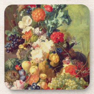 Posavasos Todavía vida con las flores y la fruta