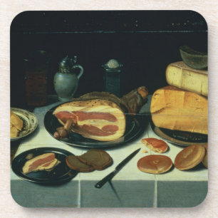 Posavasos Todavía vida con un jamón (aceite en el panel)