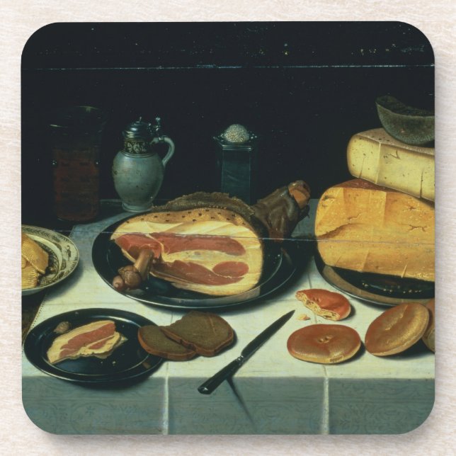 Posavasos Todavía vida con un jamón (aceite en el panel) (Frente)