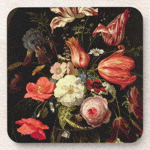 Posavasos Todavía vida de flores en una repisa