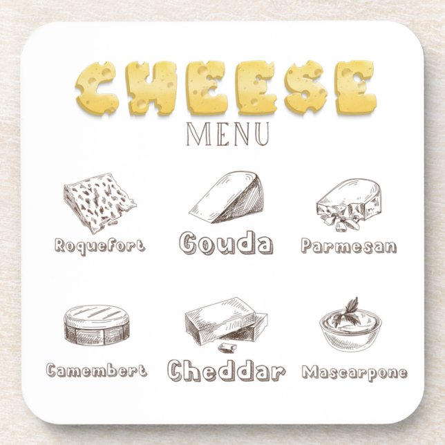 Posavasos Todo sobre el menú Tipos de queso (Frente)