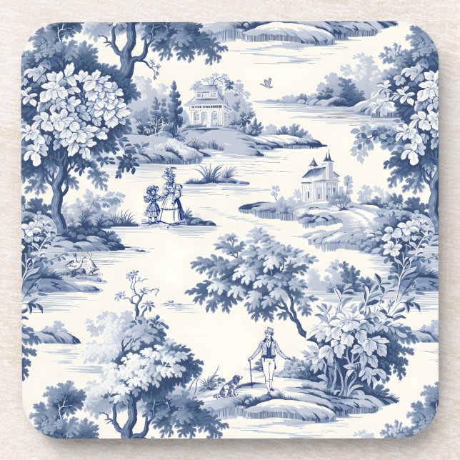 Posavasos Toile de jouy, azul y blanco, porcelana, (Frente)