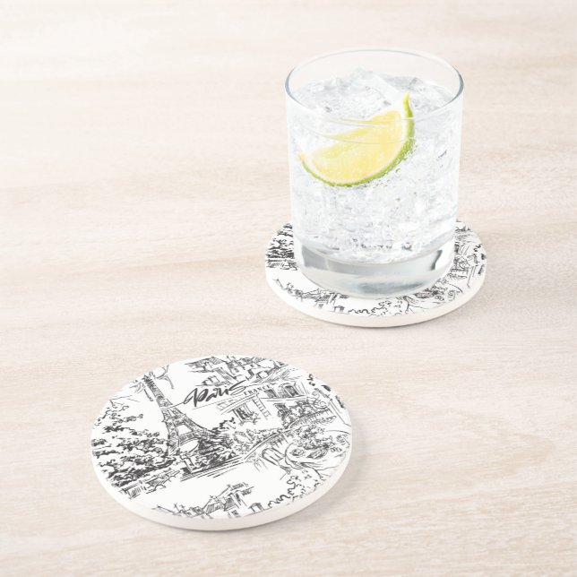 Posavasos Toile de la Torre Eiffel de París Negro (Lado)