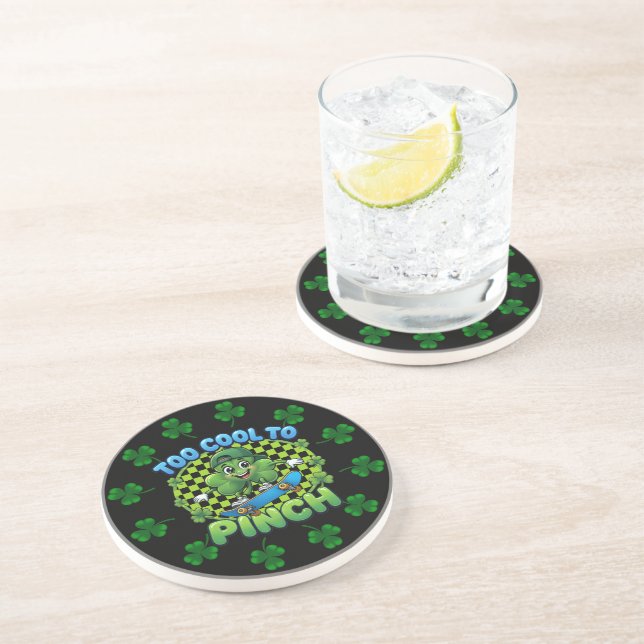 Posavasos Too Cool to Pinch Skateboard Shamrock St. Patricks (Lado)