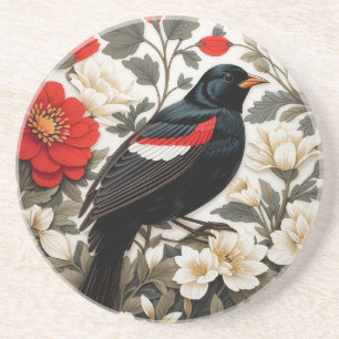 Posavasos Tordo Alirrojo Elegante Floral Rojo y Crema