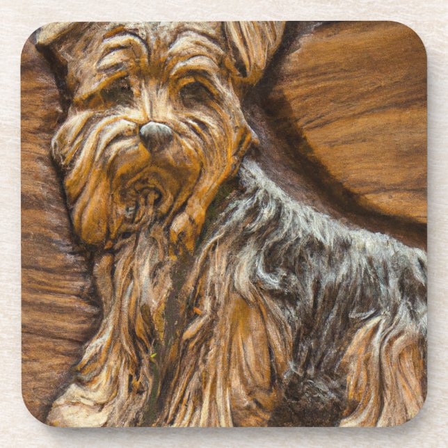 Posavasos Torno de madera de Yorkshire Terrier Faux (Frente)