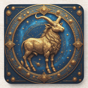 Posavasos Toro Tauro Dorado en Círculo Zodiacal Cósmico