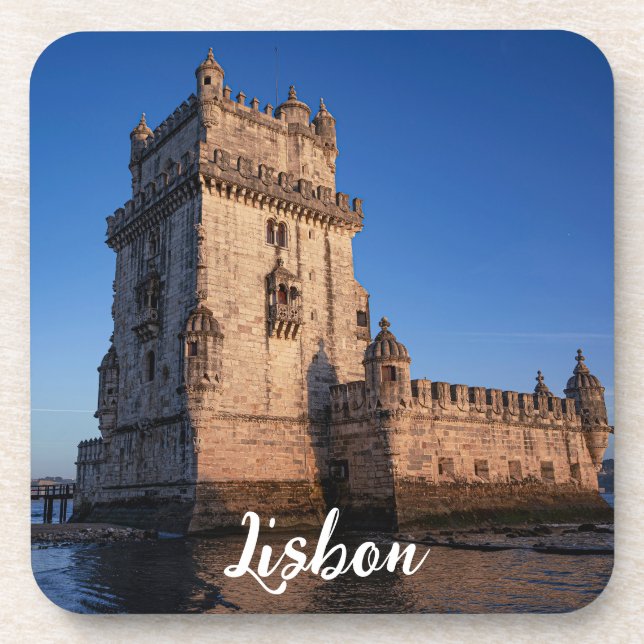 Posavasos Torre Belem al atardecer en Lisboa, Portugal (Frente)