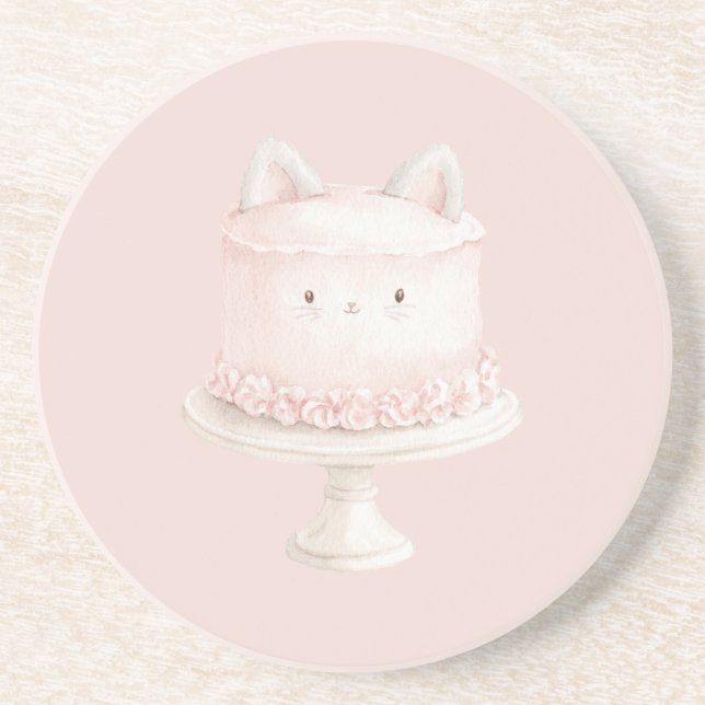 Posavasos Torta de Gatito Rosa Adorable Maullar (Frente)