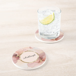 Posavasos Torta nupcial floral rosa dorado romántico