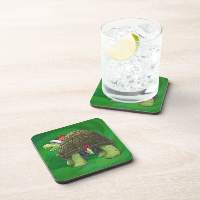 Posavasos Tortoise en Santa Hat en Green (Lado Derecho)
