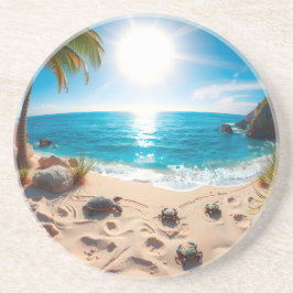 Posavasos Tortuga Marina Acuarela Turquesa Costera Zen