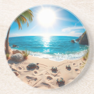 Posavasos Tortuga Marina Acuarela Turquesa Costera Zen