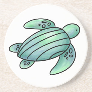 Posavasos tortuga marina pintada con acuarela azul verde de 