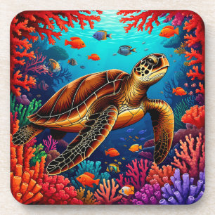 Posavasos 🐢 Tortuga Marina Vibrante Arrecife de Coral Océan