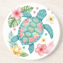 Posavasos Tortuga marina y flores tropicales