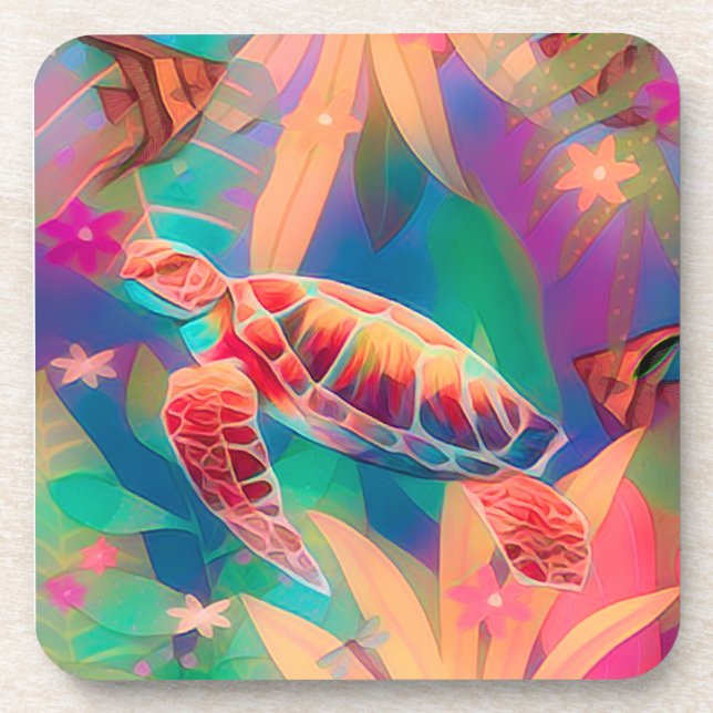 Posavasos Tortuga marina y pez ángel (Frente)