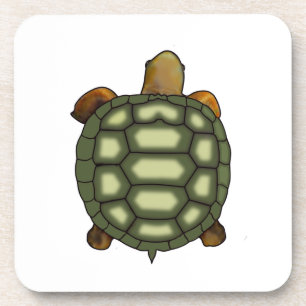 Posavasos Tortuga Verde Hermosa sobre Blanco
