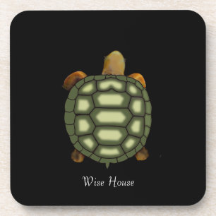 Posavasos Tortuga Verde Hermosa sobre Negro