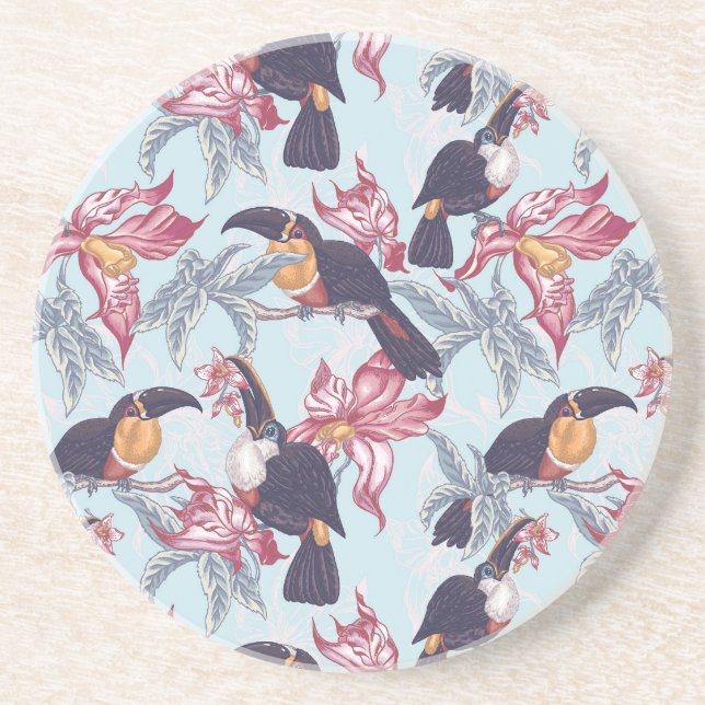 Posavasos Toucans con las flores exóticas (Frente)
