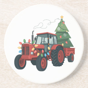 Posavasos Tractor con remolque Santa granja agricultor Navid