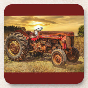 Posavasos Tractor de granjas rojas Vintage